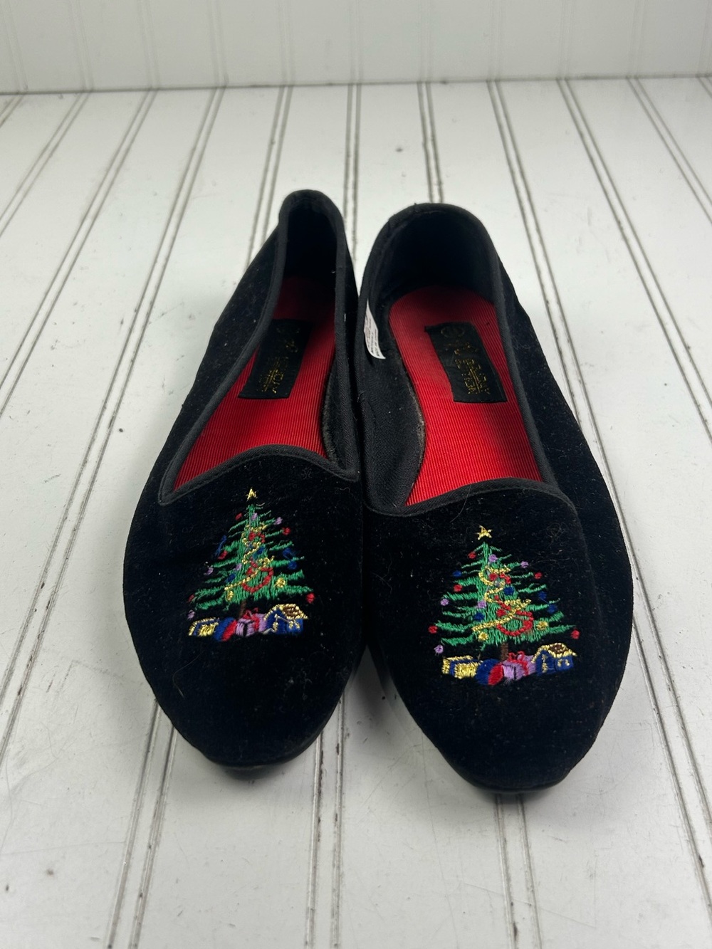 Holiday Editions Vintage Embellished Black Velvet Christmas Flats Women’s Size 8 - Picture 2 of 9